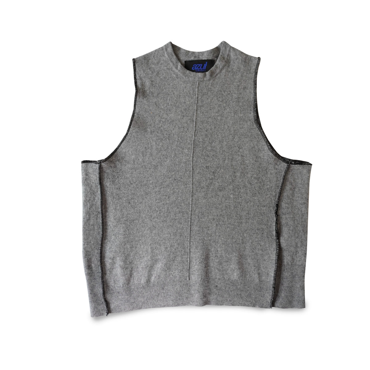 Kian grey reconstructed knit vest with exposed black seams by Azul Ballestero
