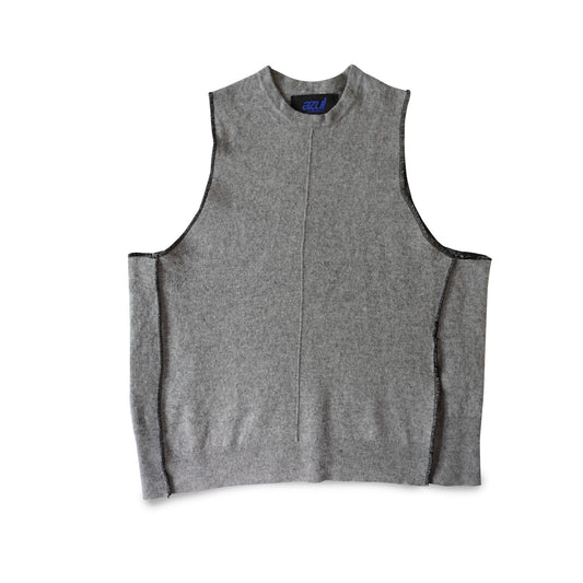Kian grey reconstructed knit vest with exposed black seams by Azul Ballestero
